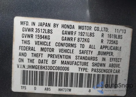 2013 Honda Fit from USA, damaged, VIN JHMGE8H33DC080006
